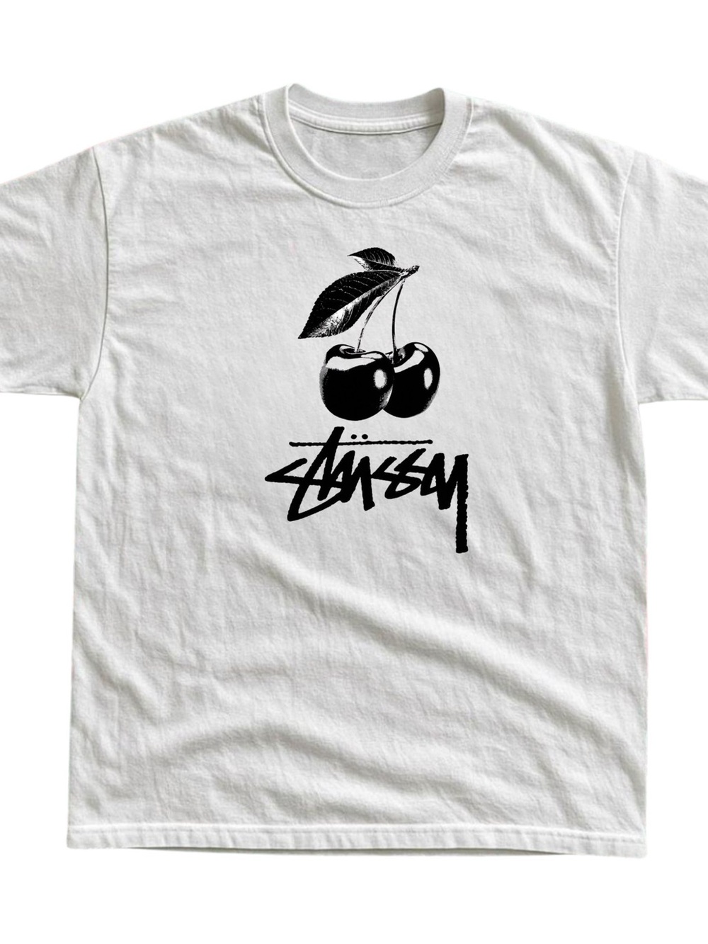Gildan Stussy White Tee with Black Cherry Logo